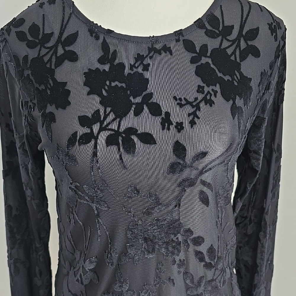 Rachel Zoe Sheer Black Velvet Floral Long Sleeve Top Size Small - Picture 2 of 6